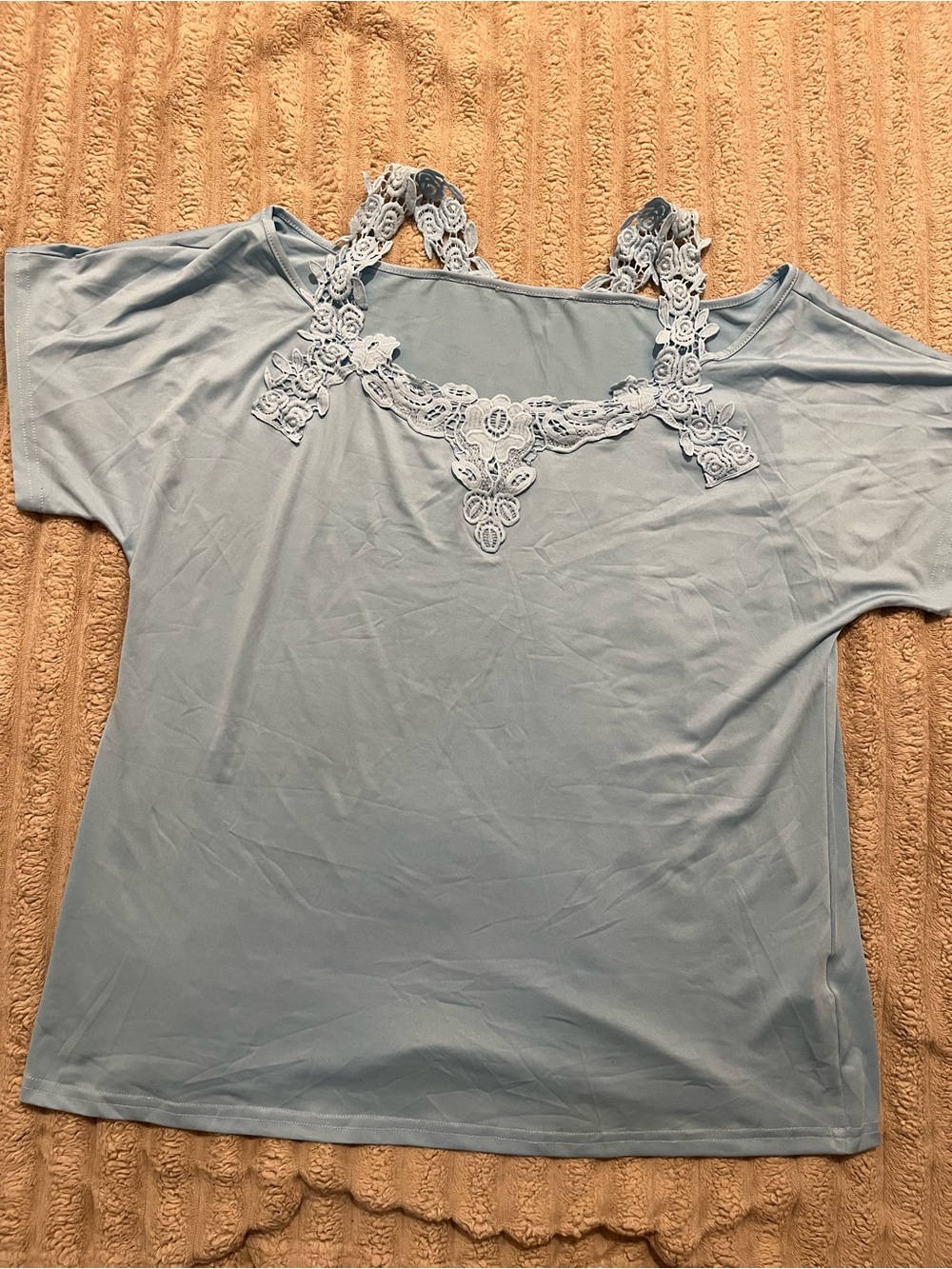 Lace-Trim Cold Shoulder Top - Light Blue